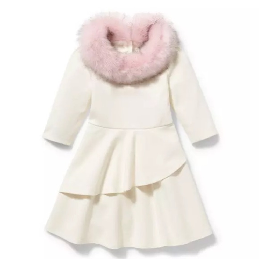 Janie and Jack Cream Dress with Pink Fur Accent